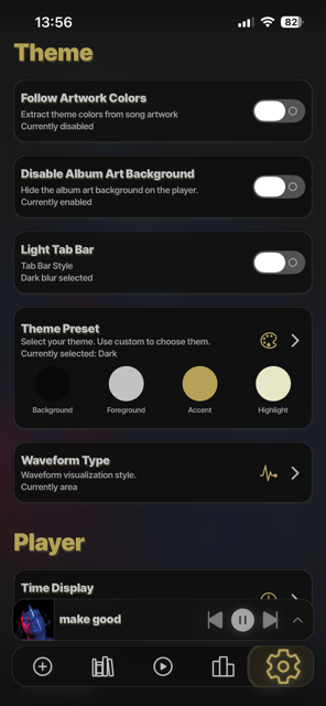 Beat Bazaar theme and customization settings screen